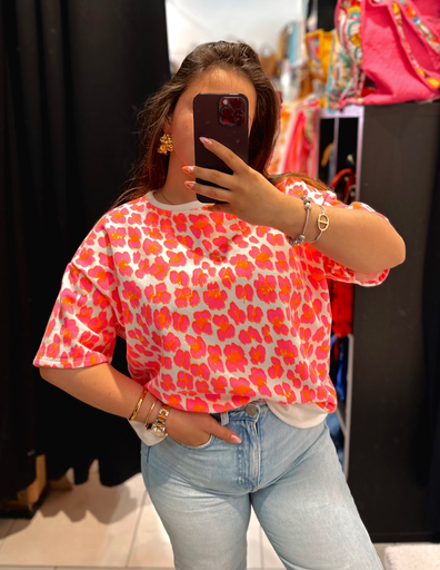 T-shirt léopard rose fluo