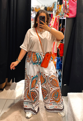 Pantalon bohème orange et turquoise 
