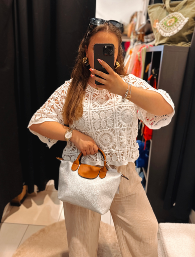 Sac bicolore argenté et camel