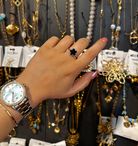 Bague Cleef noire et argentée 