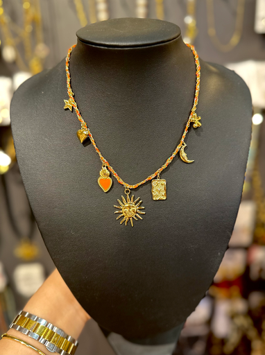 Collier cordon orange soleil