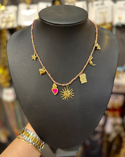 Collier cordon rose soleil