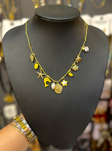 Collier cordon jaune charms
