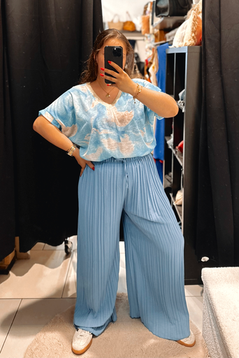 Pantalon plissé bleu