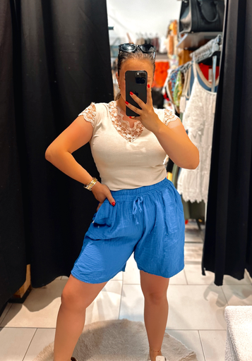 Short gaz de coton bleu roi