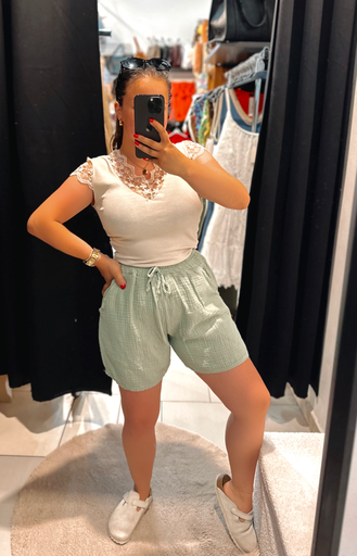 Short en gaz de coton kaki