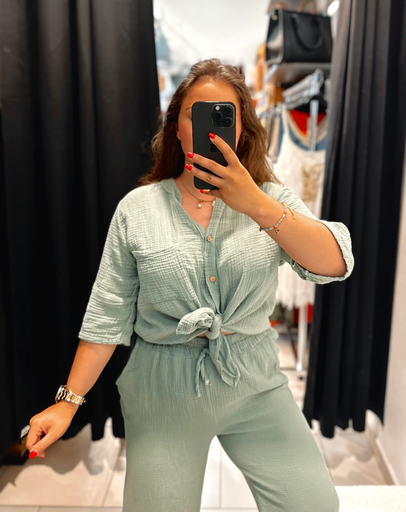 Blouse en gaz de coton kaki