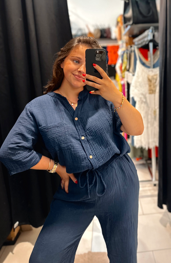 Blouse en gaz de coton bleue marine