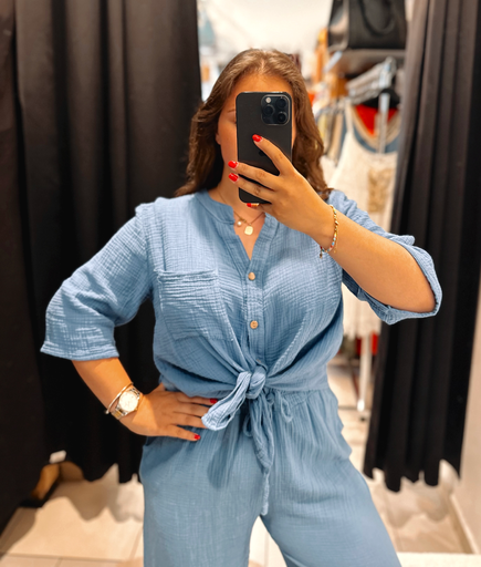 Blouse en gaz de coton bleue jean