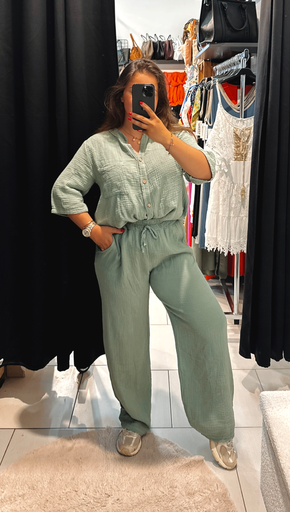 Pantalon en gaz de coton kaki