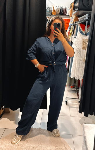 Pantalon en gaz de coton bleu marine