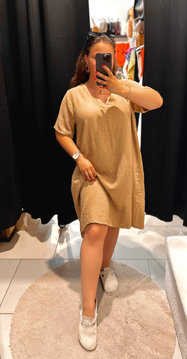Robe Naïa gaz de coton camel