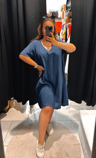Robe Naïa gaz de coton bleue marine