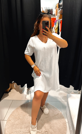 Robe Naïa gaz de coton blanche