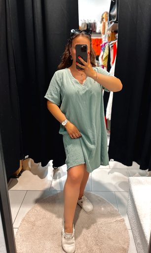 Robe Naïa gaz de coton kaki