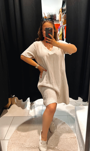 Robe Naïa gaz de coton beige