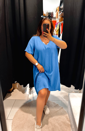 Robe Naïa gaz de coton bleue électrique 