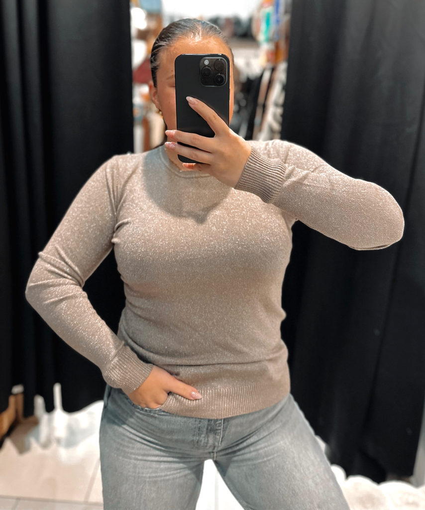 Pull à paillettes taupe