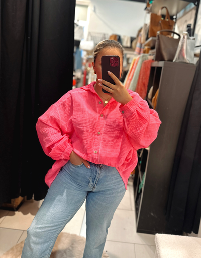 Chemise en gaz de coton rose fluo