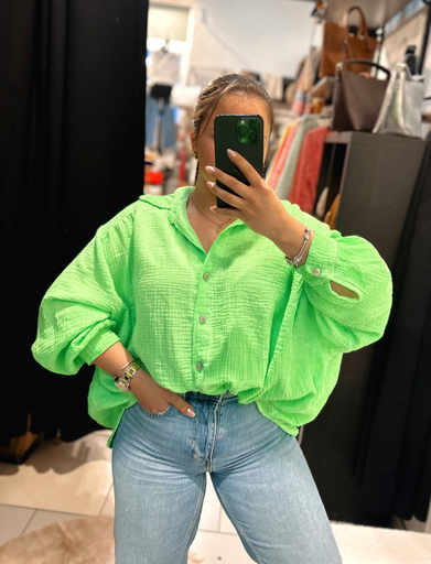 Chemise en gaz de coton verte fluo