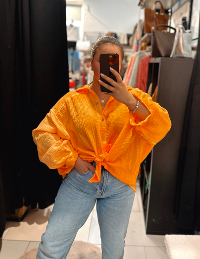 Chemise en gaz de coton orange fluo