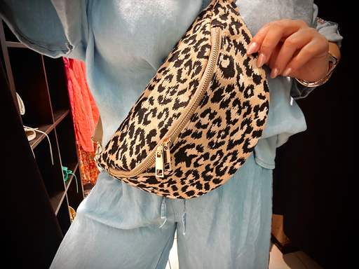 Banane léopard en tissus et cuir 