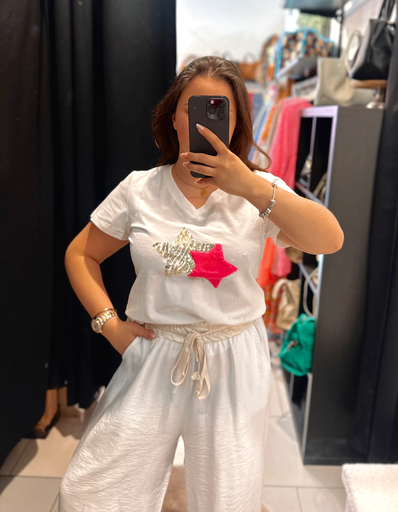 T-shirt étoile rose fluo