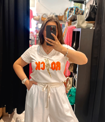 T-shirt rock orange fluo